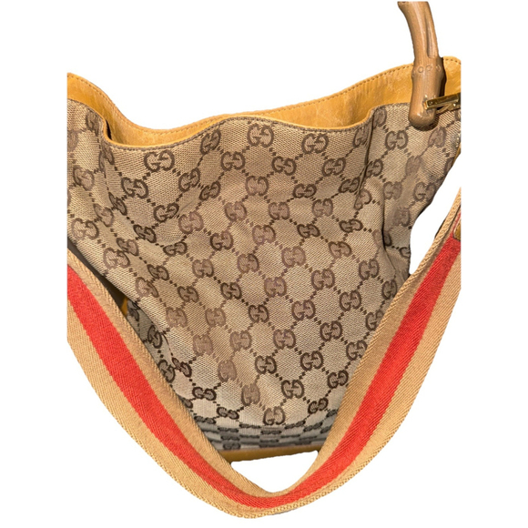 GUCCI GG Canvas Bamboo Sherry Line Hand Bag 2way Sarah Flip Top - Picture 15 of 16
